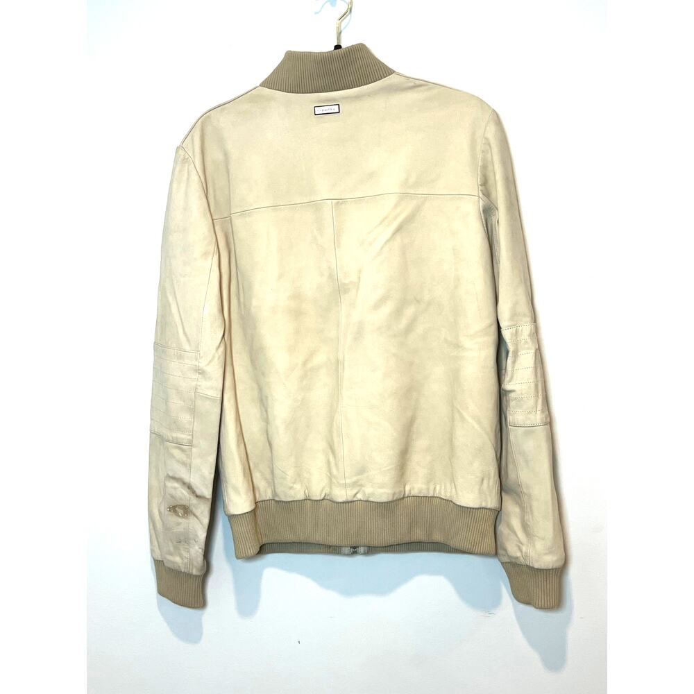 Calvin Klein Genuine Leather Bomber Jacket‎ Beige Mens Size S - Picture 2 of 9